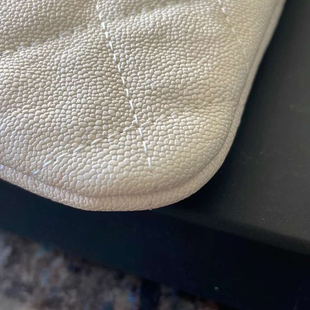 Chanel extremely rare iridescent white caviar o case clutch bag large 13x9 wrist